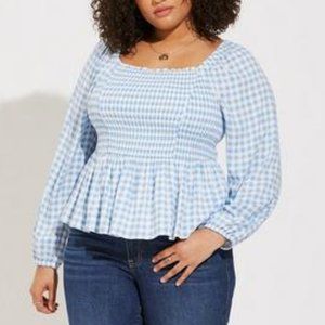 Torrid - Rayon Slub Smocked Bodice Long Sleeve Crop Blouse - Size 1